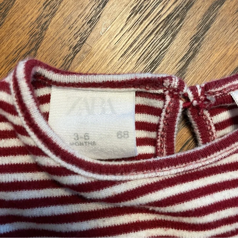 Zara Kids Maroon and White Striped Long Sleeve Tee size 3-6 months